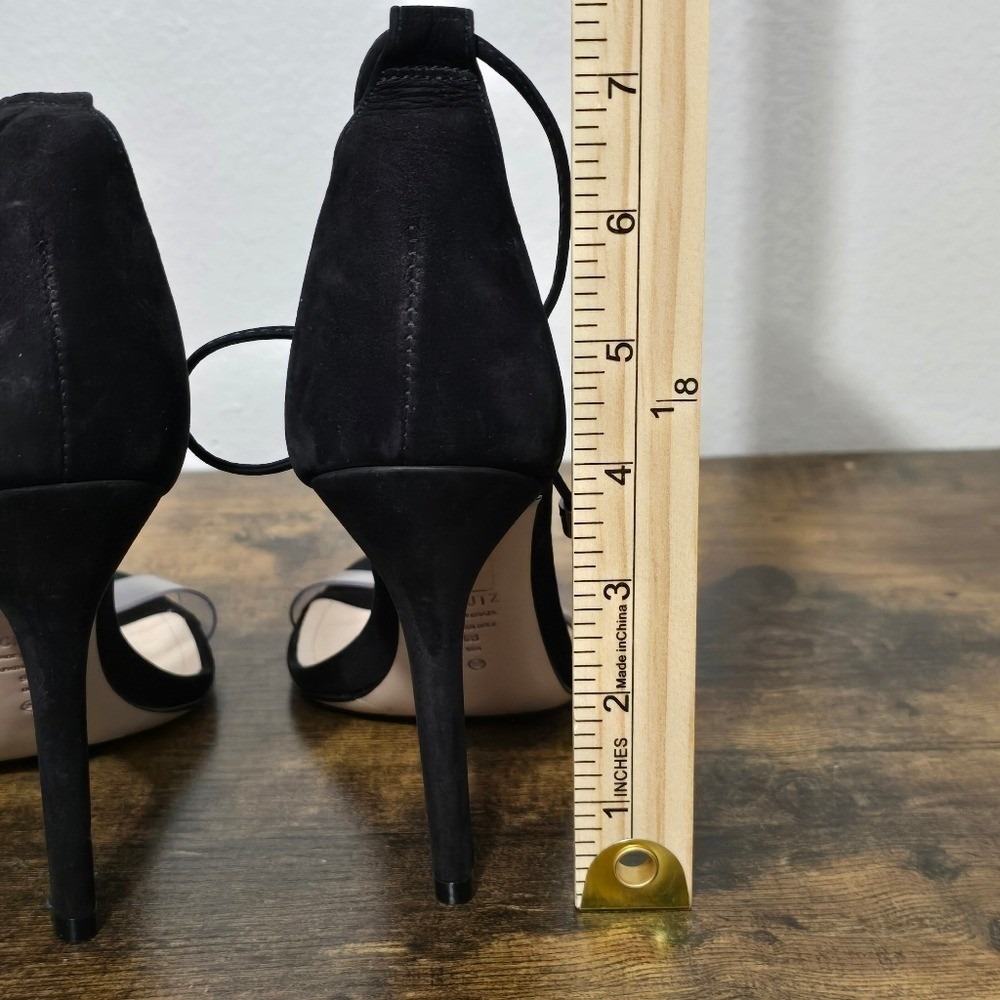 SCHUTZ Josseana Black Nubuck Leather Lace Up Strappy Stiletto Sandal Heels 9 B - Picture 14 of 14